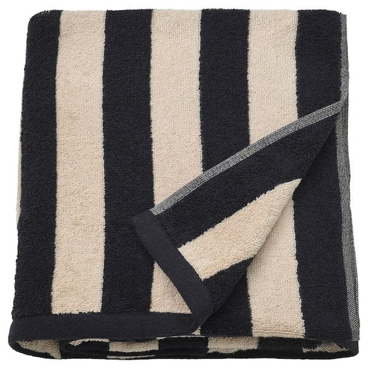 Ikea SLÅNHÖSTMAL - Bath sheet, black/light beige striped, 100x150 cm