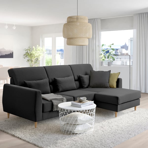 SLATORP 3-seat sofa, with chaise longue, right dark grey