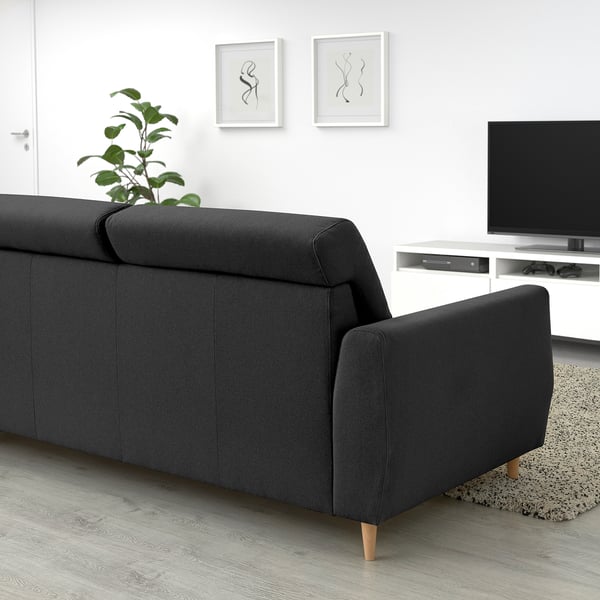 SLATORP 3-seat sofa, with chaise longue, right dark grey