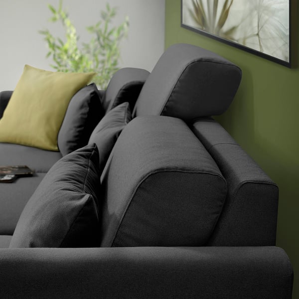 SLATORP 3-seat sofa, with chaise longue, right dark grey