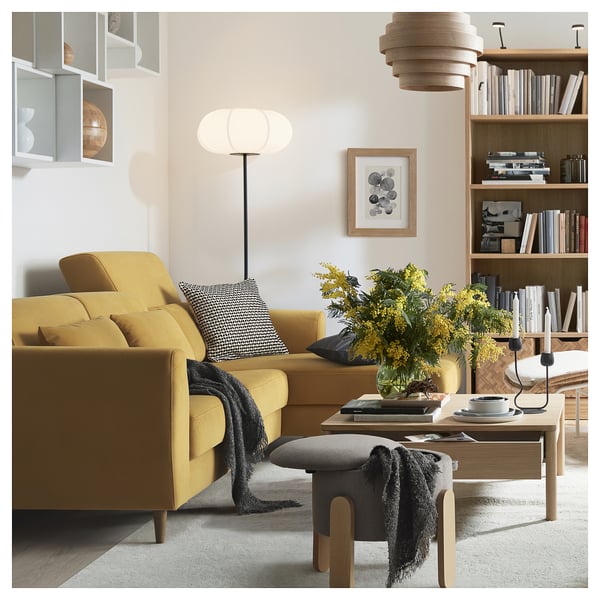 SLATORP 3-seat sofa with chaise longue, Hakebo yellow-brown, 256x75x95 cm