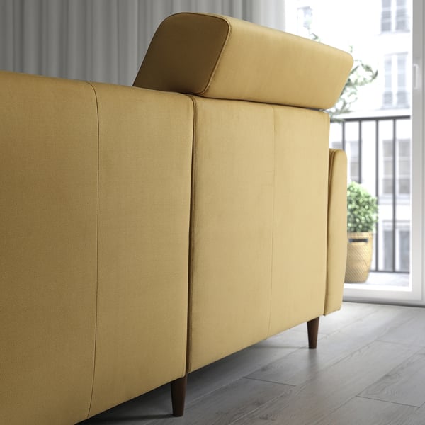 SLATORP 3-seat sofa with chaise longue, Hakebo yellow-brown, 256x75x95 cm