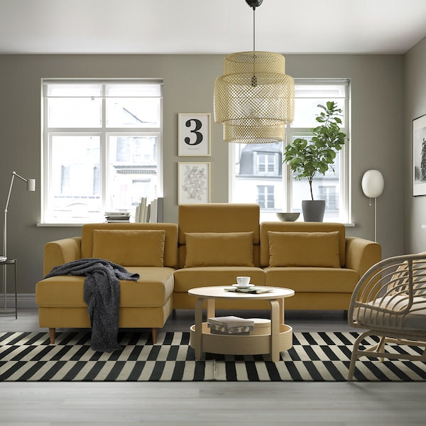 SLATORP - 3-seater sofa with chaise-longue, Hakebo amber