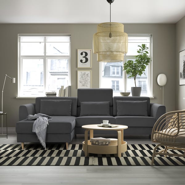 SLATORP 3-seat sofa with chaise longue, Hakebo dark grey, 256x75x95 cm