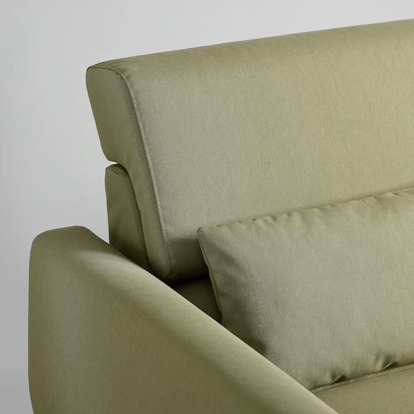 SLATORP 3-seat sofa with chaise longue, Vissle yellow-green, 256x75x95 cm