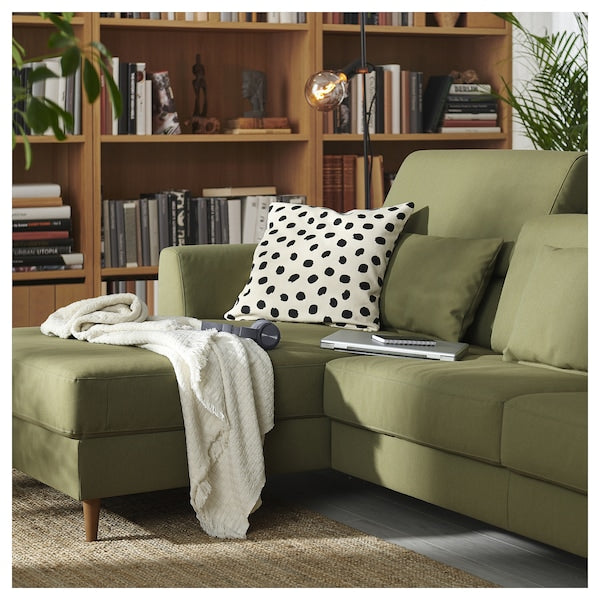 SLATORP 3-seat sofa with chaise longue, Vissle yellow-green, 256x75x95 cm