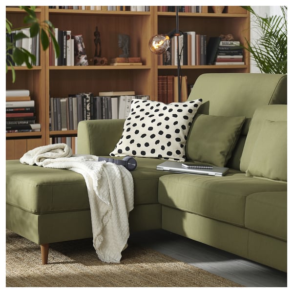 SLATORP - 3-seater sofa with chaise-longue, lime green Vissle