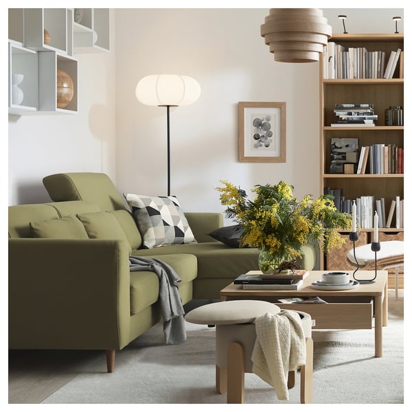 SLATORP 3-seat sofa with chaise longue, Vissle yellow-green, 256x75x95 cm