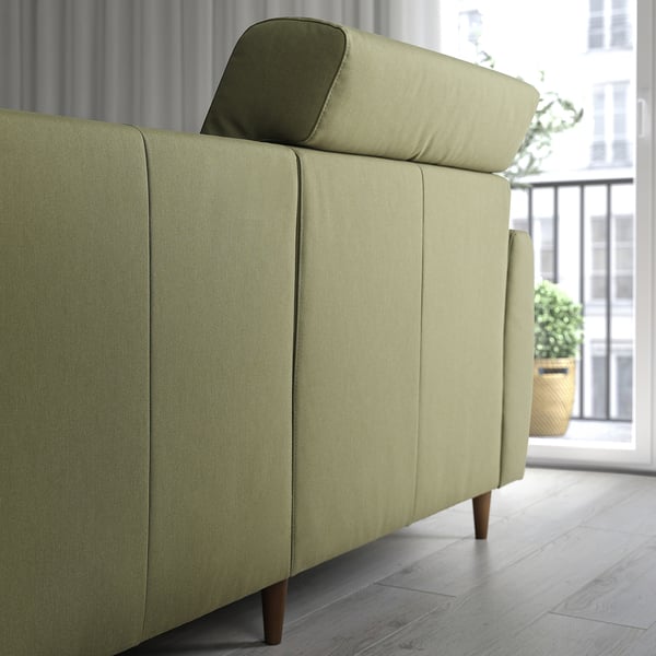 SLATORP 3-seat sofa with chaise longue, Vissle yellow-green, 256x75x95 cm