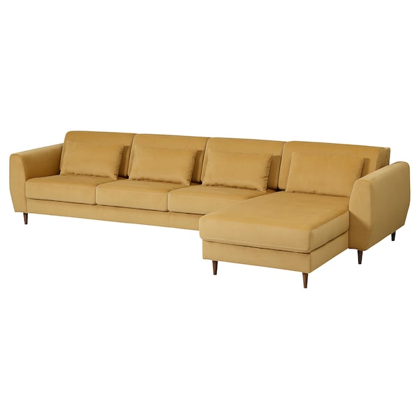 SLATORP - 4-seater sofa with chaise-longue, Hakebo amber