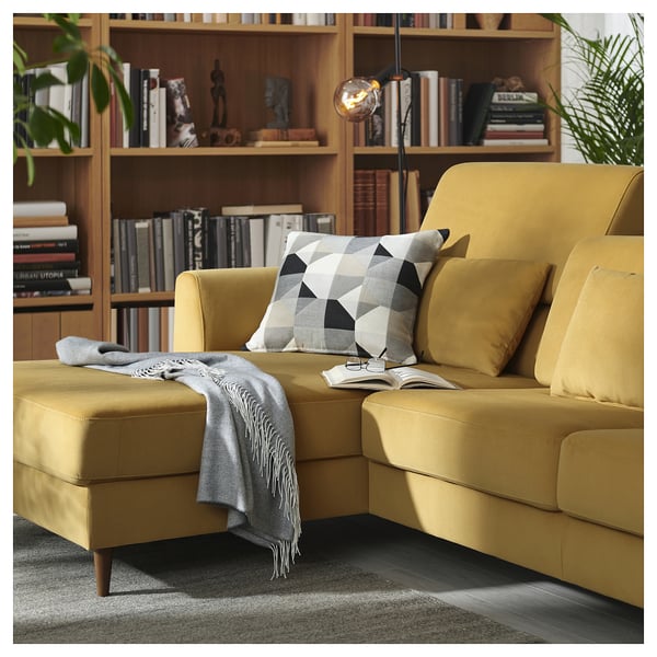 SLATORP - 4-seater sofa with chaise-longue, Hakebo amber