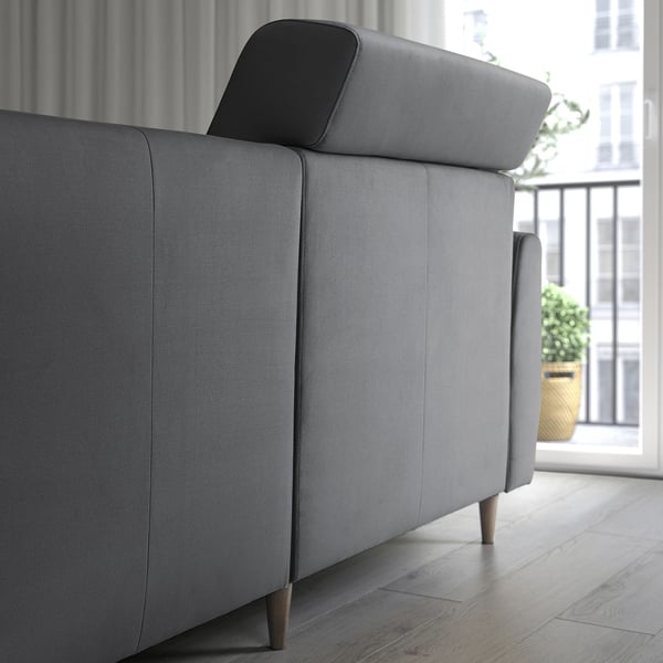 SLATORP - 4-seater sofa with chaise-longue, Hakebo dark gray