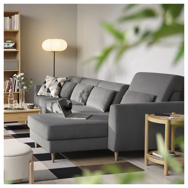 SLATORP - 4-seater sofa with chaise-longue, Hakebo dark gray