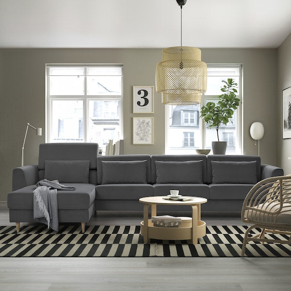SLATORP - 4-seater sofa with chaise-longue, Hakebo dark gray