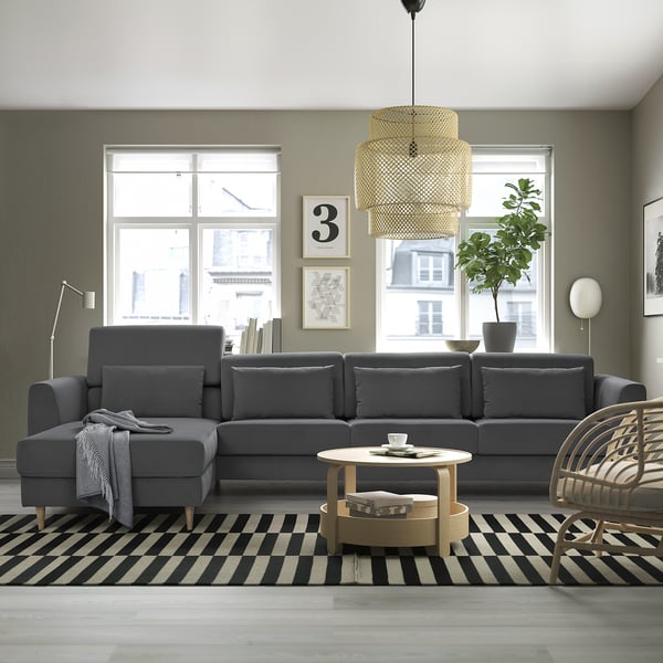 SLATORP - 4-seater sofa with chaise-longue, Hakebo dark gray