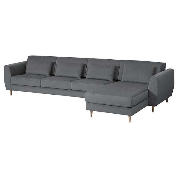 SLATORP - 4-seater sofa with chaise-longue, Hakebo dark gray