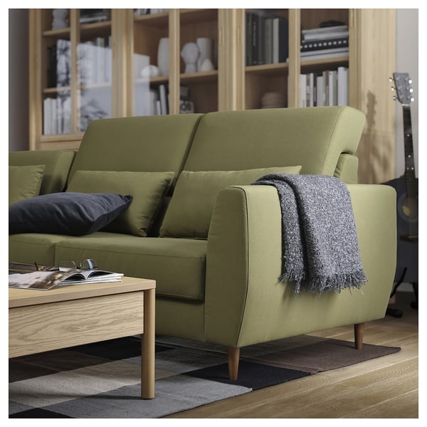 SLATORP 4-seat sofa with chaise longue, Vissle yellow-green, 326x75x95 cm