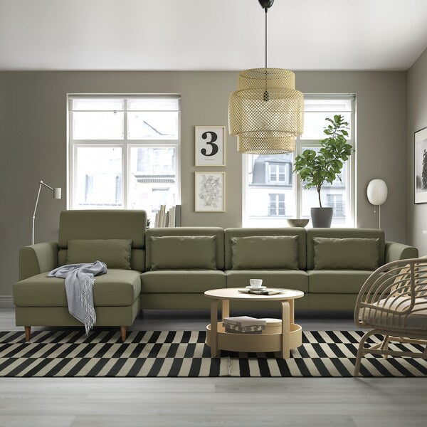 SLATORP 4-seat sofa with chaise longue, Vissle yellow-green, 326x75x95 cm