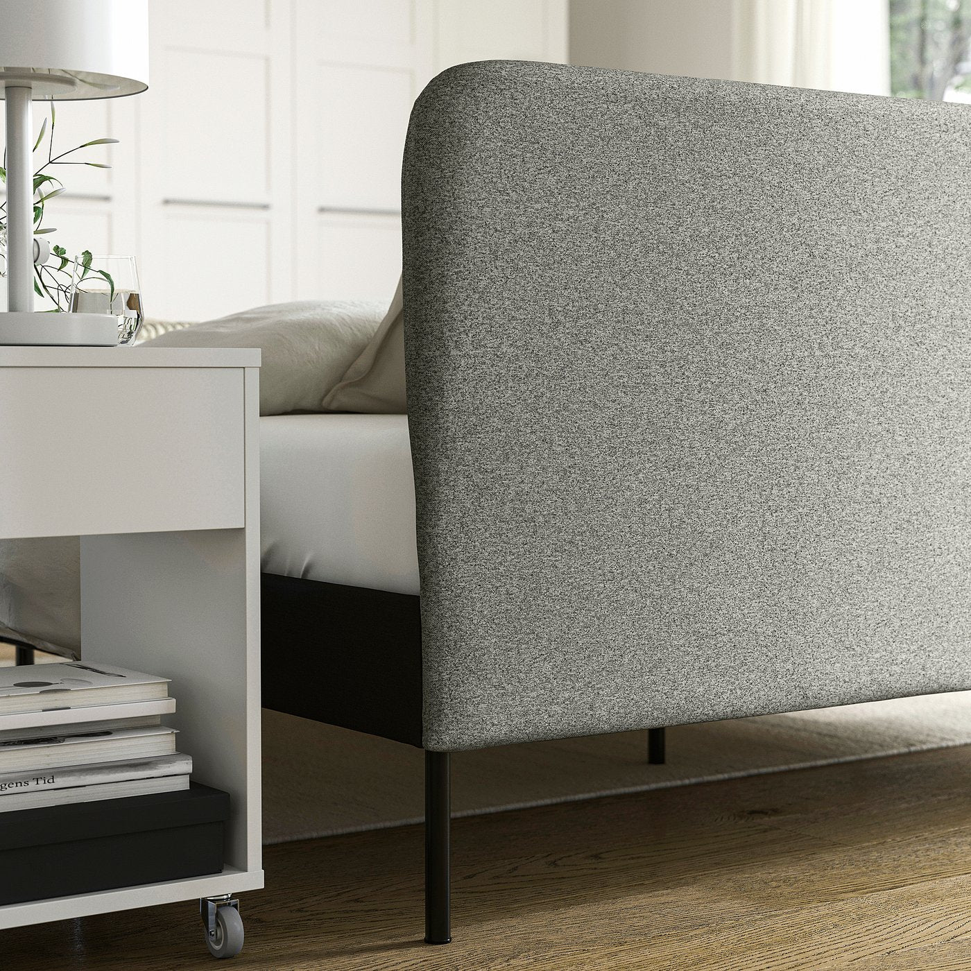 SLATTUM slipcover for headboard, Öreryd grey/beige, 140 cm