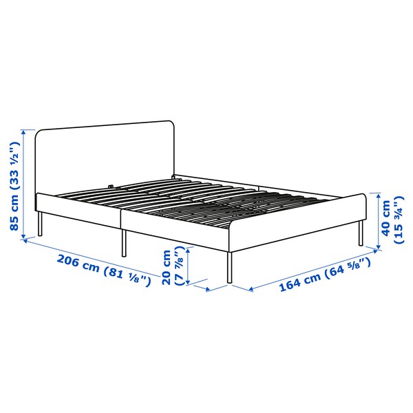 SLATTUM - Upholstered bed frame, Knisa bright blue,160x200 cm