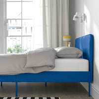 SLATTUM - Upholstered bed frame, Knisa bright blue,160x200 cm