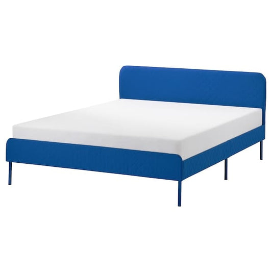 Ikea SLATTUM - Upholstered bed frame, Knisa bright blue,160x200 cm