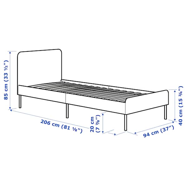 Ikea SLATTUM - Upholstered bed frame, Vissle dark grey,90x200 cm