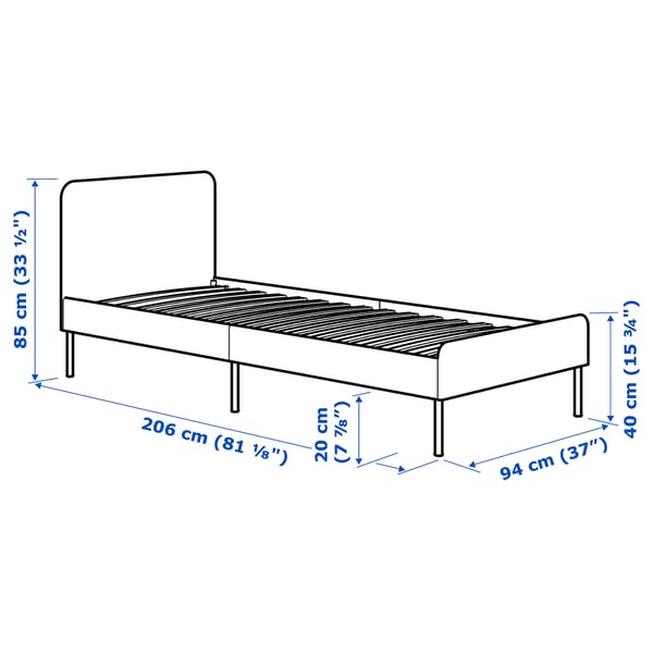 SLATTUM - Upholstered bed frame, Vissle dark grey,90x200 cm