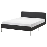 SLATTUM - Upholstered bed frame, Vissle dark grey,140x200 cm