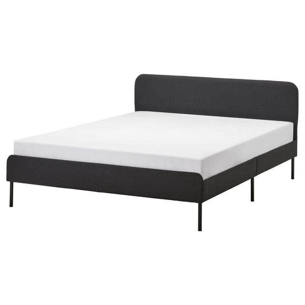 SLATTUM upholstered bed frame, Vissle dark grey, 140x200 cm