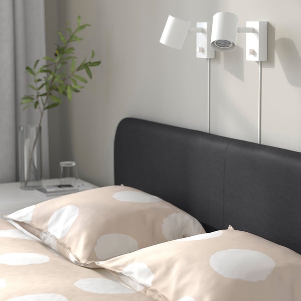 SLATTUM upholstered bed frame, Vissle dark grey, 140x200 cm