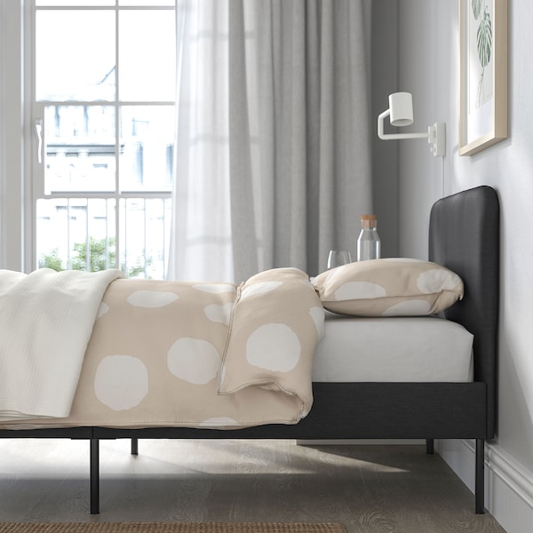SLATTUM - Upholstered bed frame, Vissle dark grey,90x200 cm