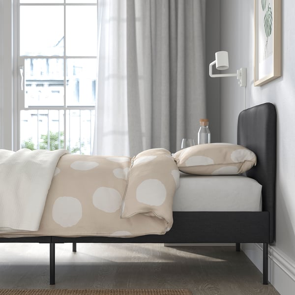 SLATTUM - Upholstered bed frame, Vissle dark grey,90x200 cm