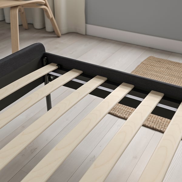 SLATTUM upholstered bed frame, Vissle dark grey, 140x200 cm