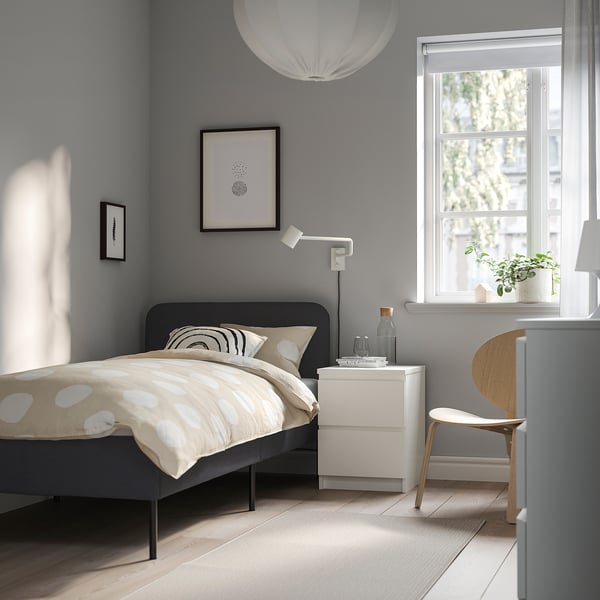 SLATTUM upholstered bed frame, Vissle dark grey, 90x200 cm