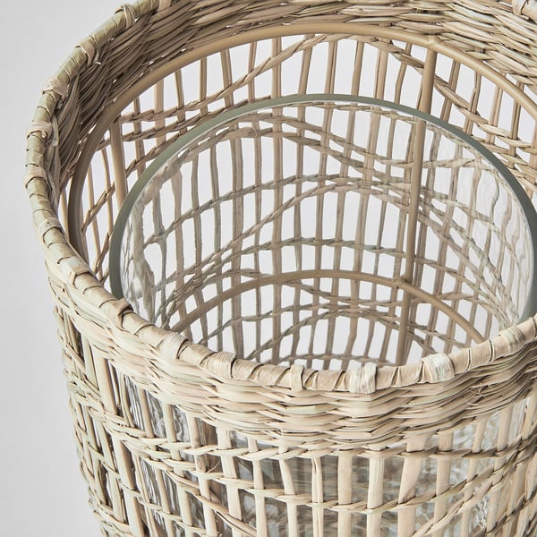 SLIPPRIG lantern for block candle, handmade sedge, 16 cm