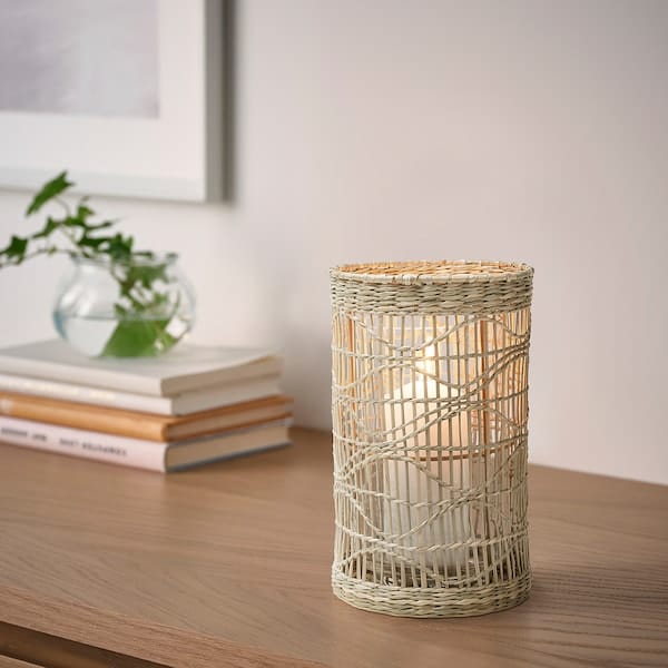 Ikea SLIPPRIG - Lantern for block candle, handmade sedge