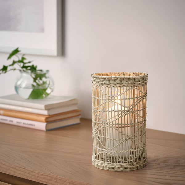 SLIPPRIG lantern for block candle, handmade sedge, 16 cm
