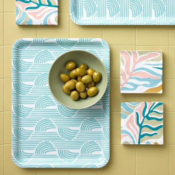 Ikea SLÖJSTJÄRT - Tray, blue/patterned,28x37 cm