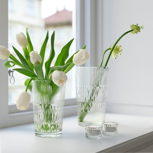 SMÄLLSPIREA vase, clear glass/patterned, 17 cm