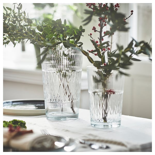 SMÄLLSPIREA - SMÄLLSPIREA Vase, clear glass/patterned, 22 cm