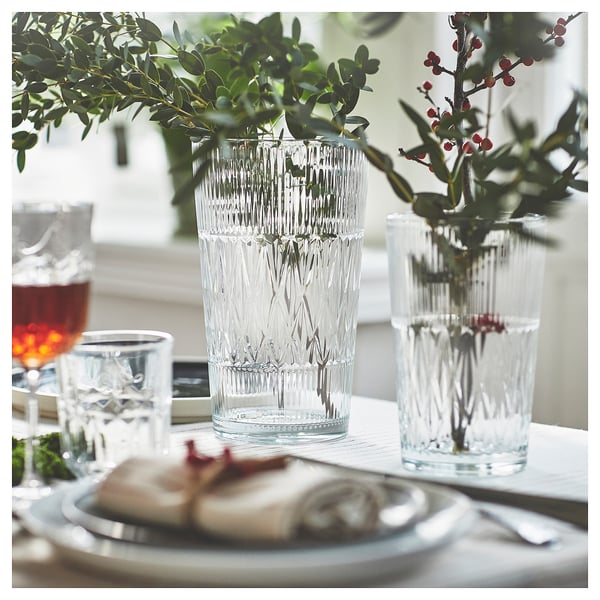 SMÄLLSPIREA vase, clear glass/patterned, 17 cm