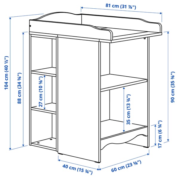SMÅGÖRA changing tbl/bookshelf w 2 shlf ut, white, 60 cm