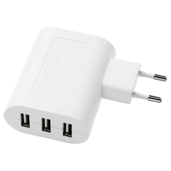 SMÅHAGEL 3-port USB charger, white, 7x9x3 cm