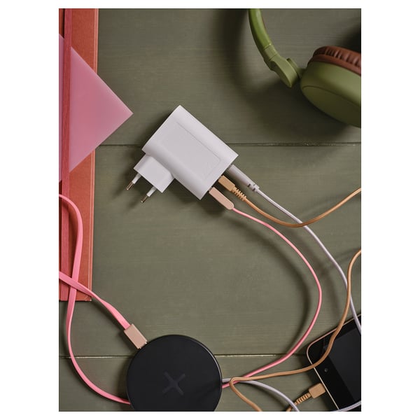 SMÅHAGEL - USB charger with 3 ports, white ,
