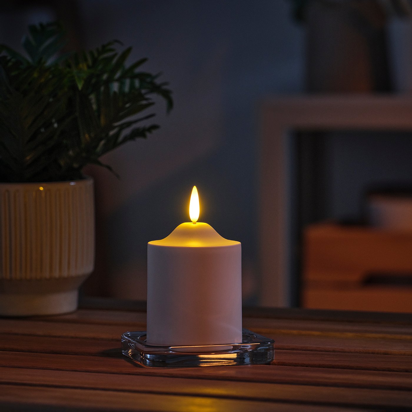 SMÅLOM LED pillar candle, battery-operated white, 68 mm