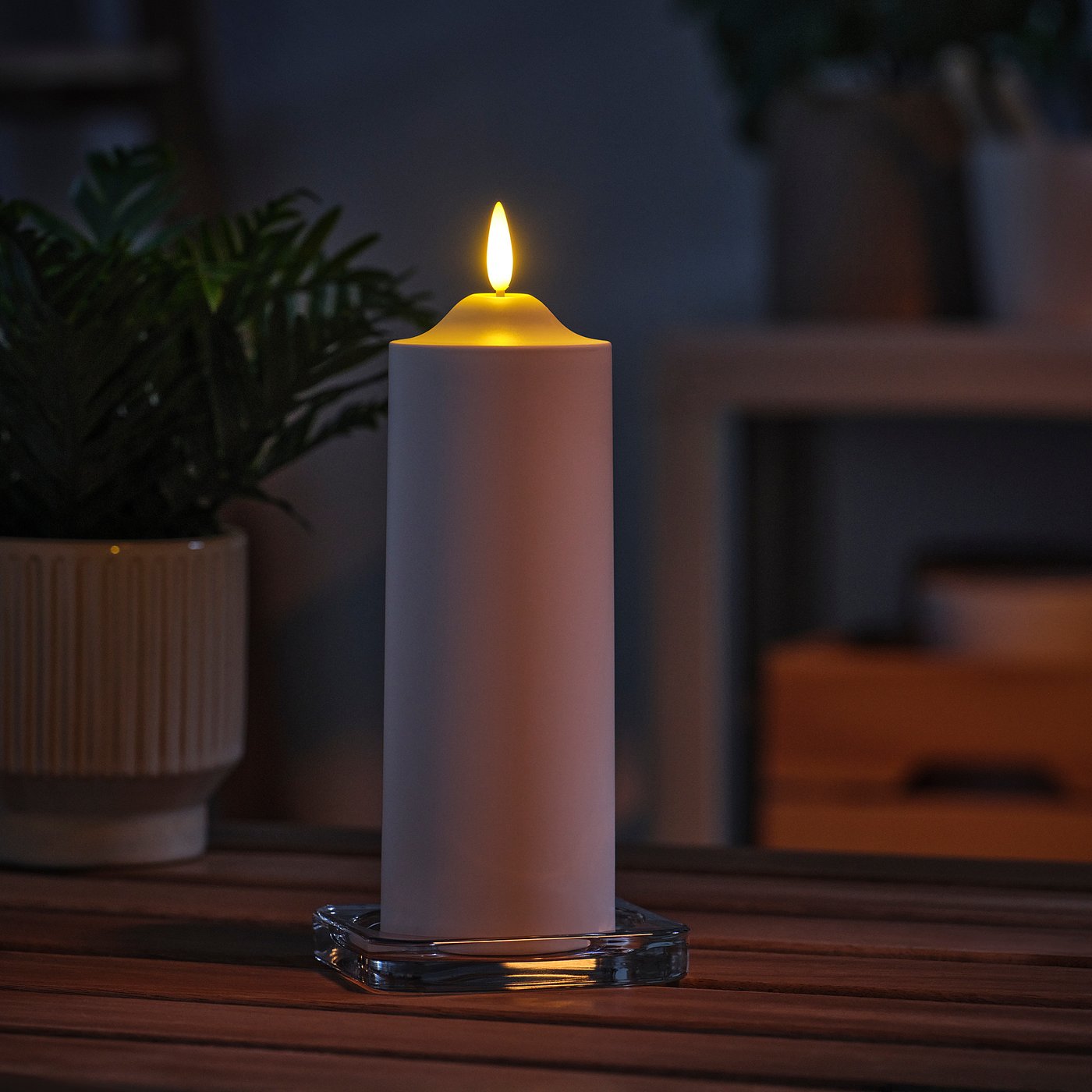 SMÅLOM LED pillar candle, battery-operated white, 68 mm