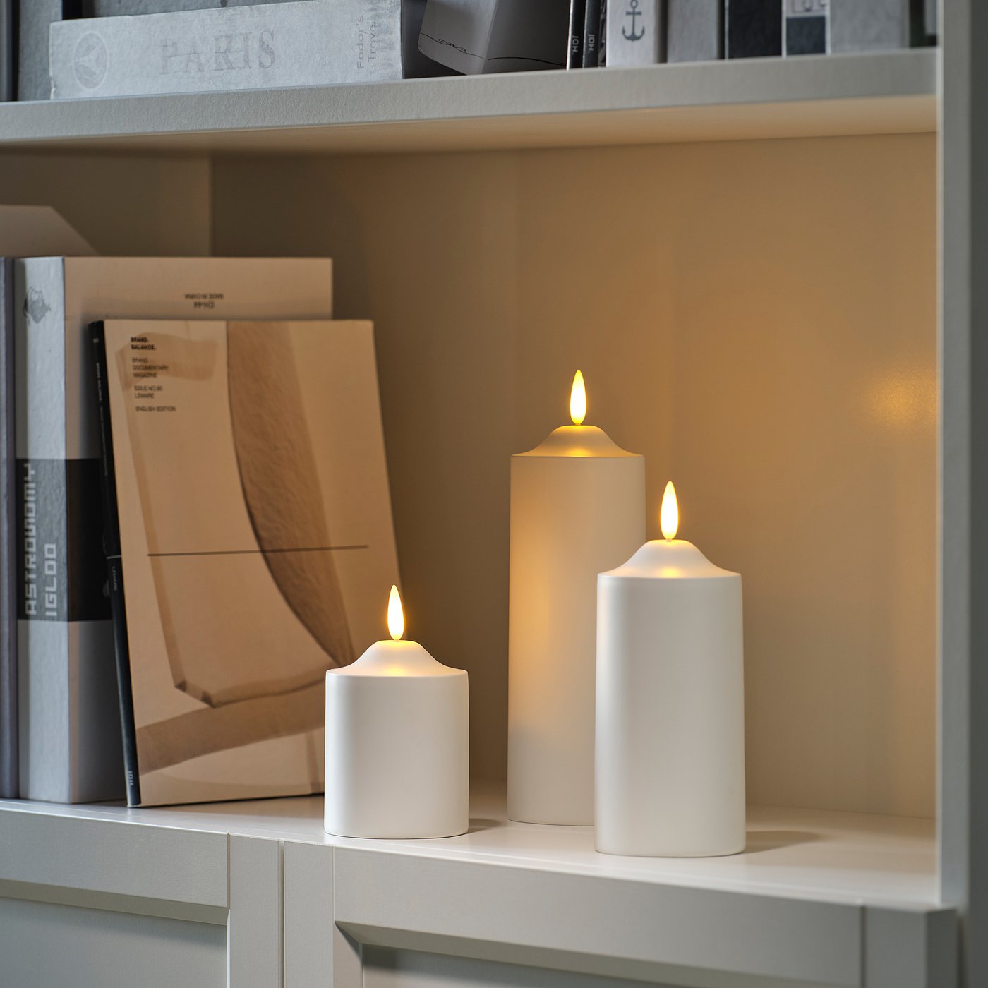 SMÅLOM LED pillar candle, battery-operated white, 68 mm