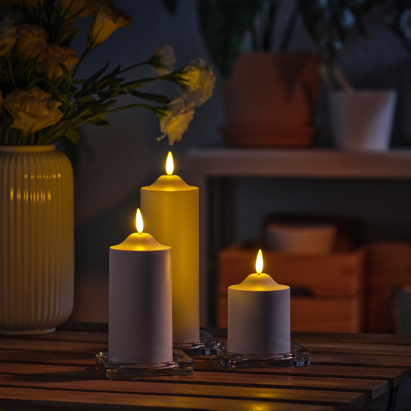 SMÅLOM LED pillar candle, battery-operated white, 68 mm