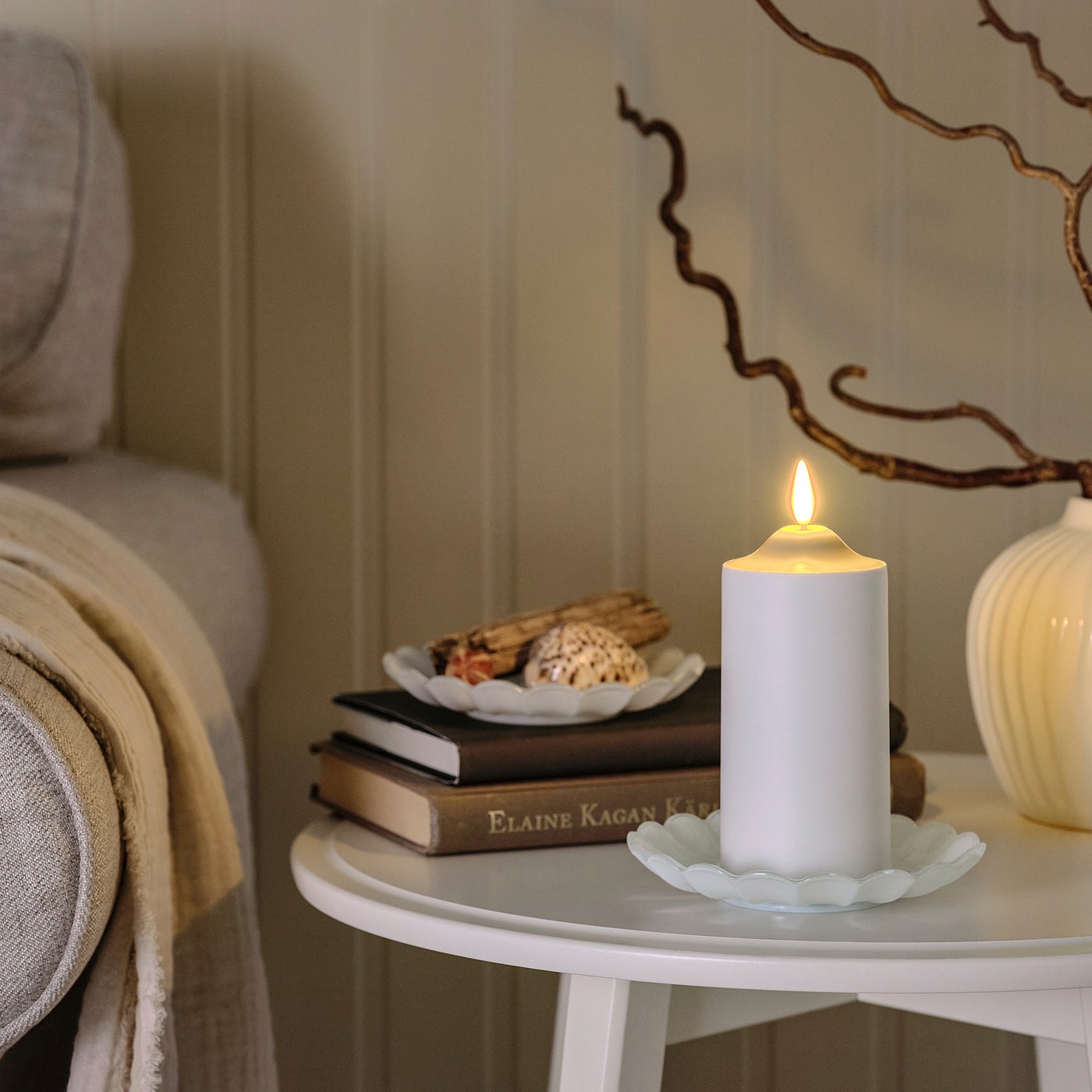 SMÅNÄCKROS candle dish, white, 14 cm
